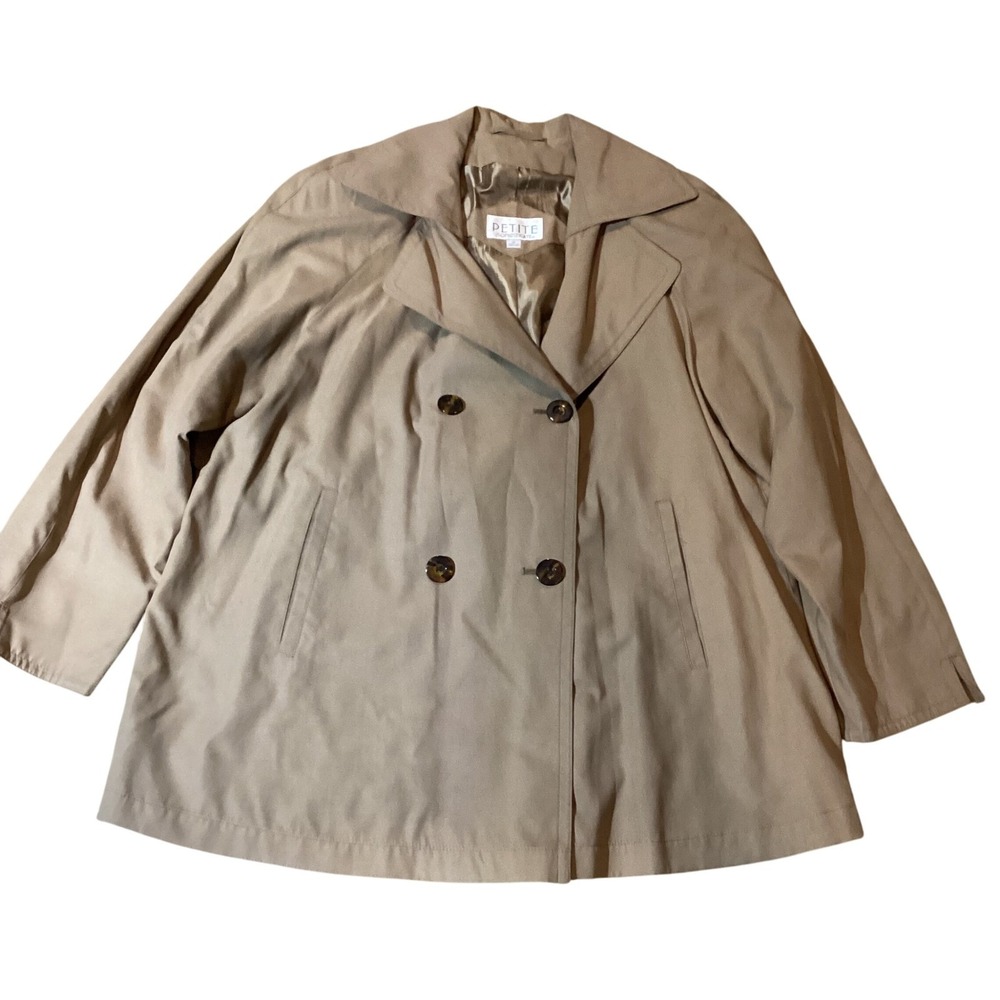 Petite Sophisticate Womens Tan‎ Double Breasted Trench Coat Size M